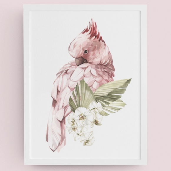 Other - Pink Cockatoo Watercolor Illustration Wall Art Print Unframed